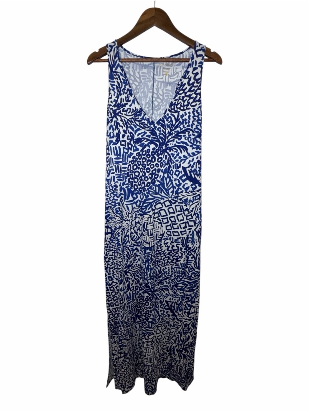 Lilly Pulitzer Kerri Maxi Dress Indigo Home Slice Blue White Pima Cotton Size L - Picture 2 of 5